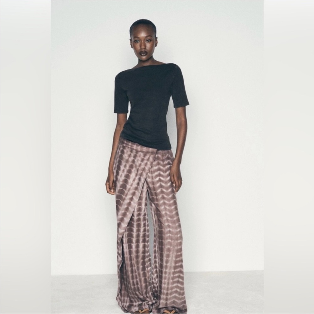 Zara Patterned wrap Wide-Leg Pants large